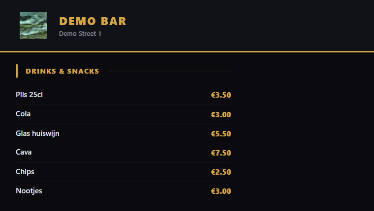 Digitaal menubord met een drankenlijst en prijzen